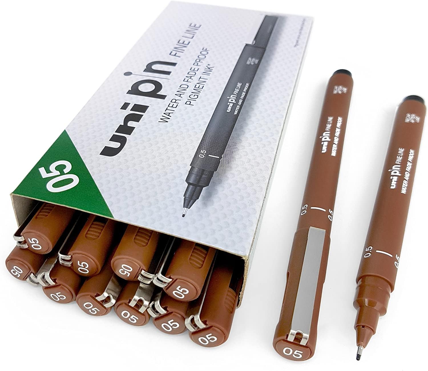 Uni Pin Fineliner Drawing Pen - Sepia Tone - 0.5mm - Box of 12