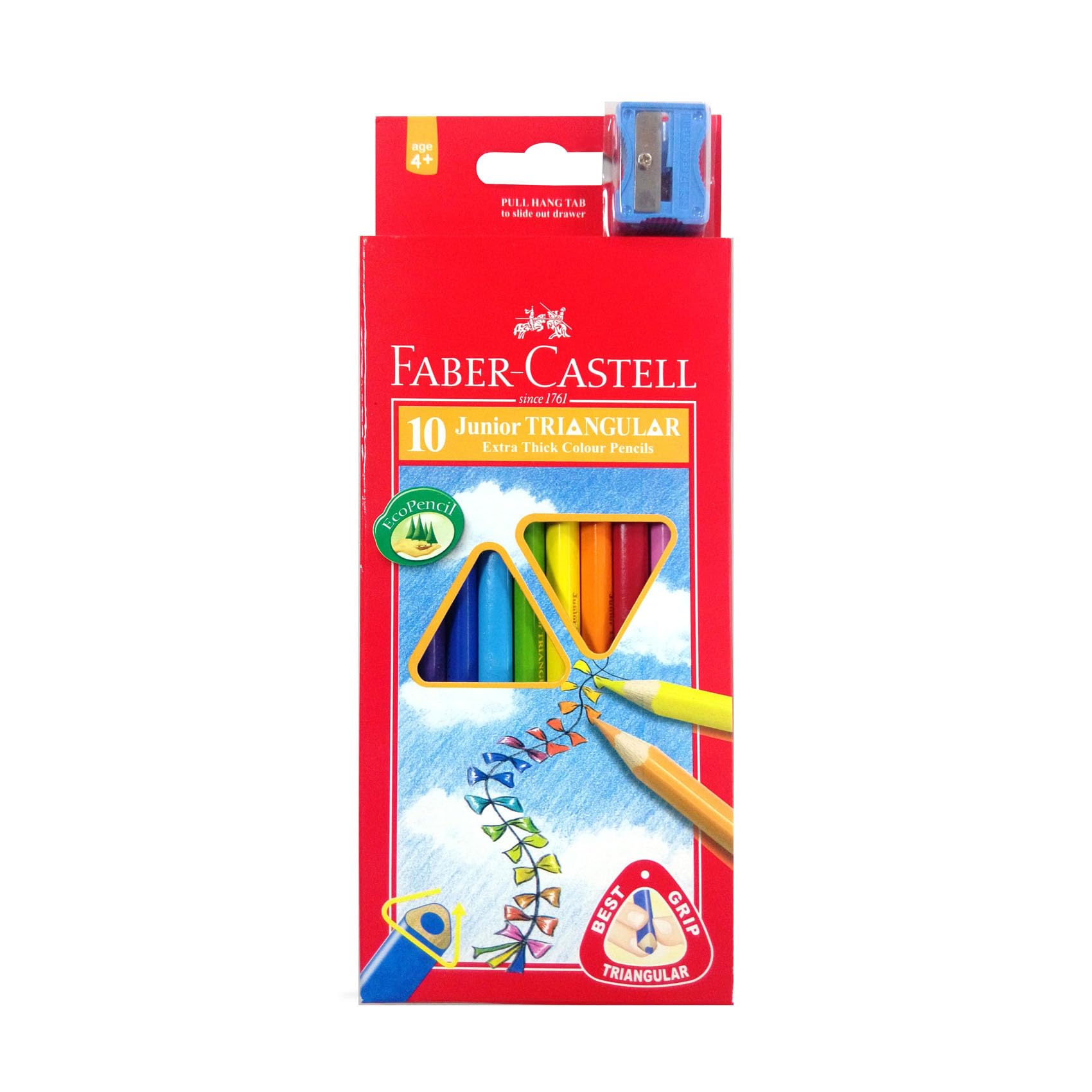 Faber-Castell Triangular Jumbo Colour Pencils with Sharpener (Pack of 10)