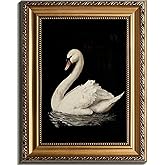 RETRART Vintage White Swan Canvas Wall Art - Distressed Gold Frame - Ready-to-Hang - 12x16 Inch - Rustic Farmhouse Decor - Swan Painting - Living Room, Bedroom, Bathroom & Office