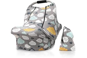 Baby Car Seat Covers-Acrabros Multifunctional Infant Carseat Canopy for Boys Girls,Stretchy Breathable Adjustable Peep Window Universal Fit, Clouds Sheep