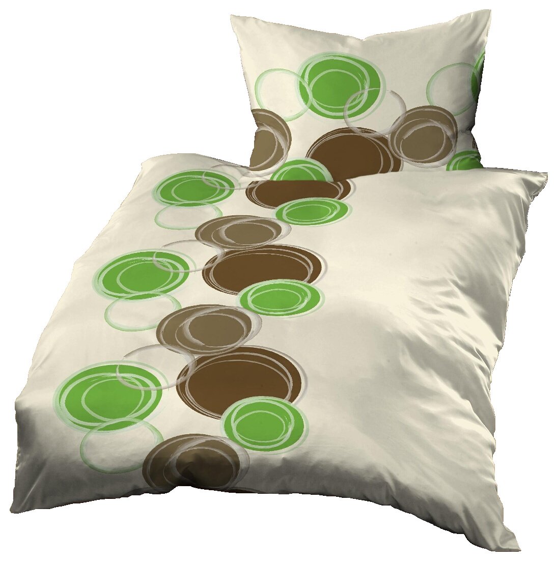 Gerald Wittmann Microfibre Seersucker Duvet Cover Set, Single Bed, Dots Circles Brown Green Beige/Cream, 140x200 cm + 70x90 cm