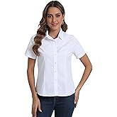 SUNNOW Women's Button Down Shirt Tailored Short Sleeve Slim Fit Blouse Wrinkle Free Office Formal Work Blouses Top