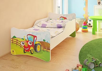 BEST FOR KIDS KINDERBETT MIT 10 CM MATRATZE TÜV ZERTIFIZIERT SUPER AUSWAHL 8 GRÖßEN VIELE DESIGNS (70x160, Traktor)