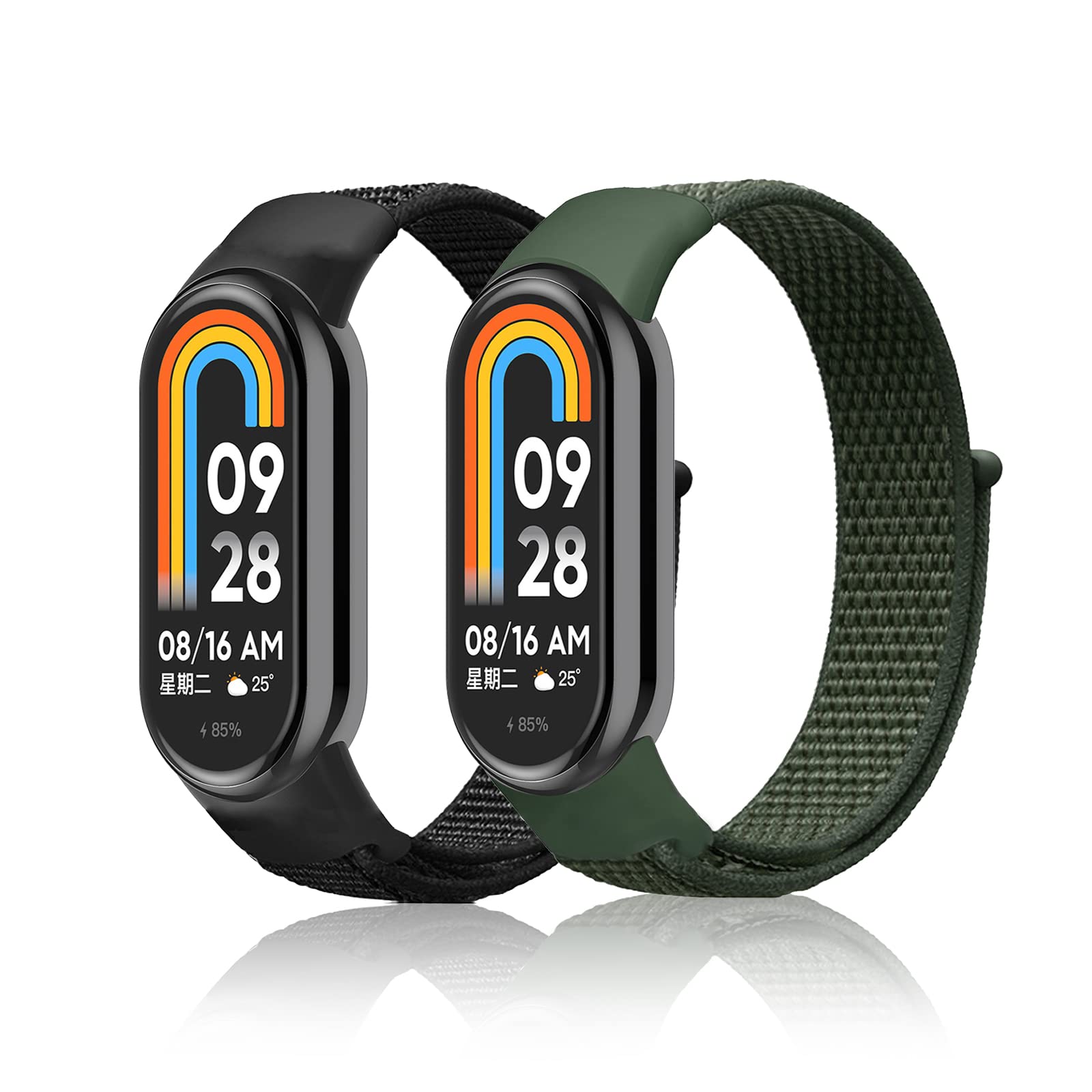 SeNool Strap Compatible with Xiaomi Smart Band 10 9 8 [2 Pack], [Loop Nylon Watch Band] [Soft, Breathable, Durable], Replacement Bracelet for Xiaomi Mi Band 10 9 8 - Green + Black