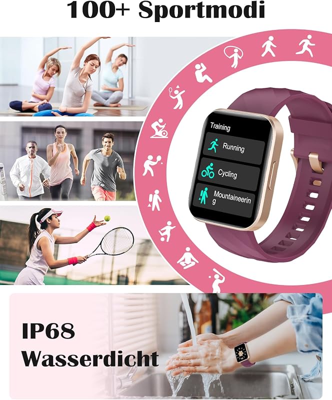 Smartwatch für Damen Herren Bluetooth-Anruffunktion 1.85" HD Fitnessuhr