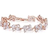 SWEETV Marquise Wedding Bracelet,Crystal Rhinestone Bridal Bracelets for Brides, Bridesmaids, Women, Rose Gold/Silver Tennis Bracelet for Wedding, Prom, Party, Jewelry Gifts
