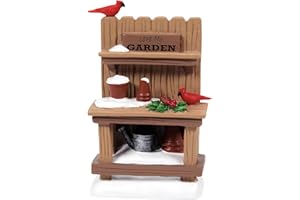 Department 56 Village Collection Accessories Potter's Bench with Cardinal Birds Figurine, 3.7 Inch, Multicolor