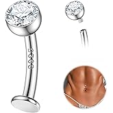 MILACOLATO 14G Solid 925 Sterling Silver Floating Belly Button Rings, Internally Threaded Round CZ Opal Navel Rings Reverse Curved 10mm/12mm Flat Back Belly Piercing Jewelry for Women