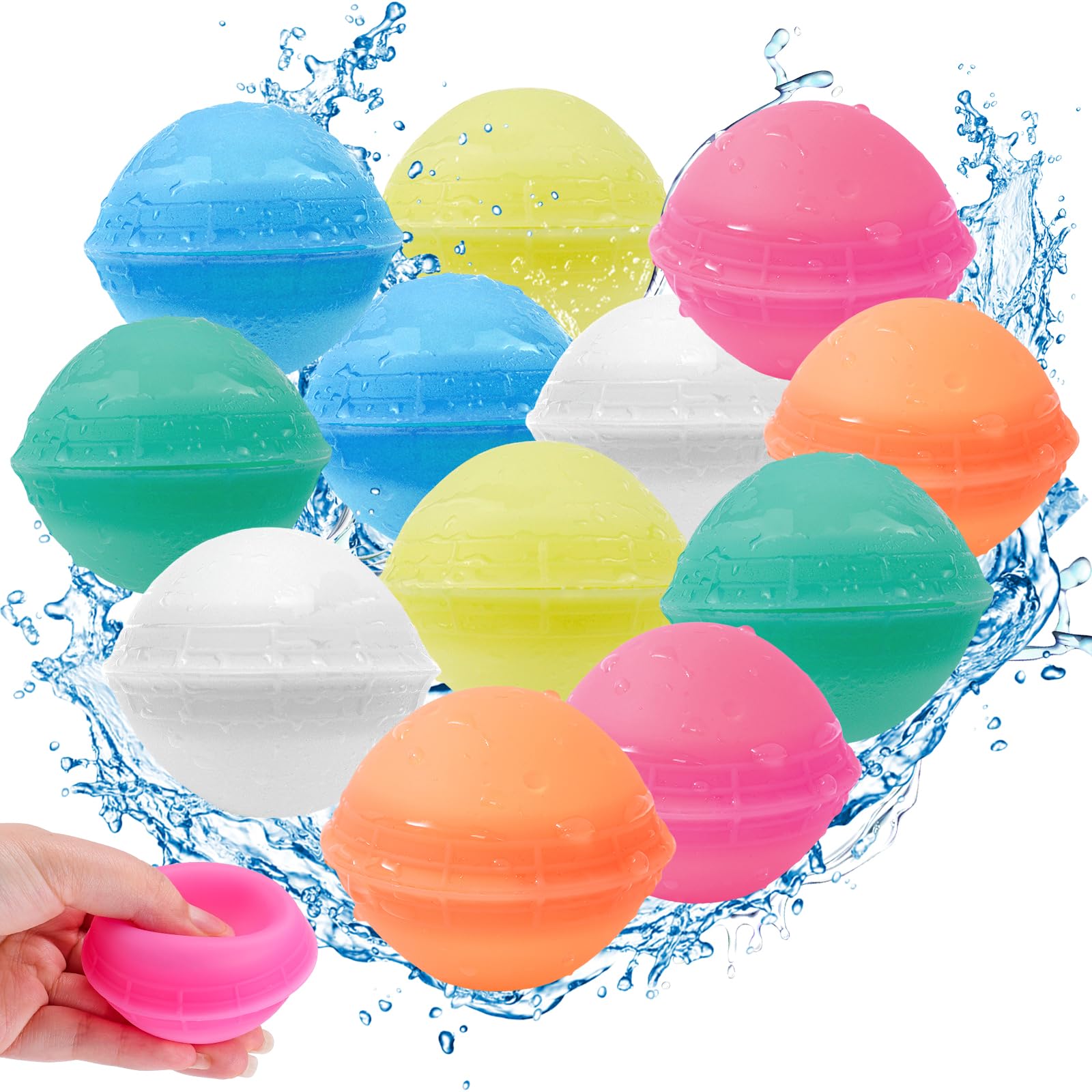 Photo 1 of AROIC 12Pcs Reusable Water Balloons, Refillable Splash Balls for Kids and Adults, Soft Silicone Pool Beach Toys, Quick Fill Water Bombs for Summer Outdoor Games, Backyard Party Supplies Birthday Gifts