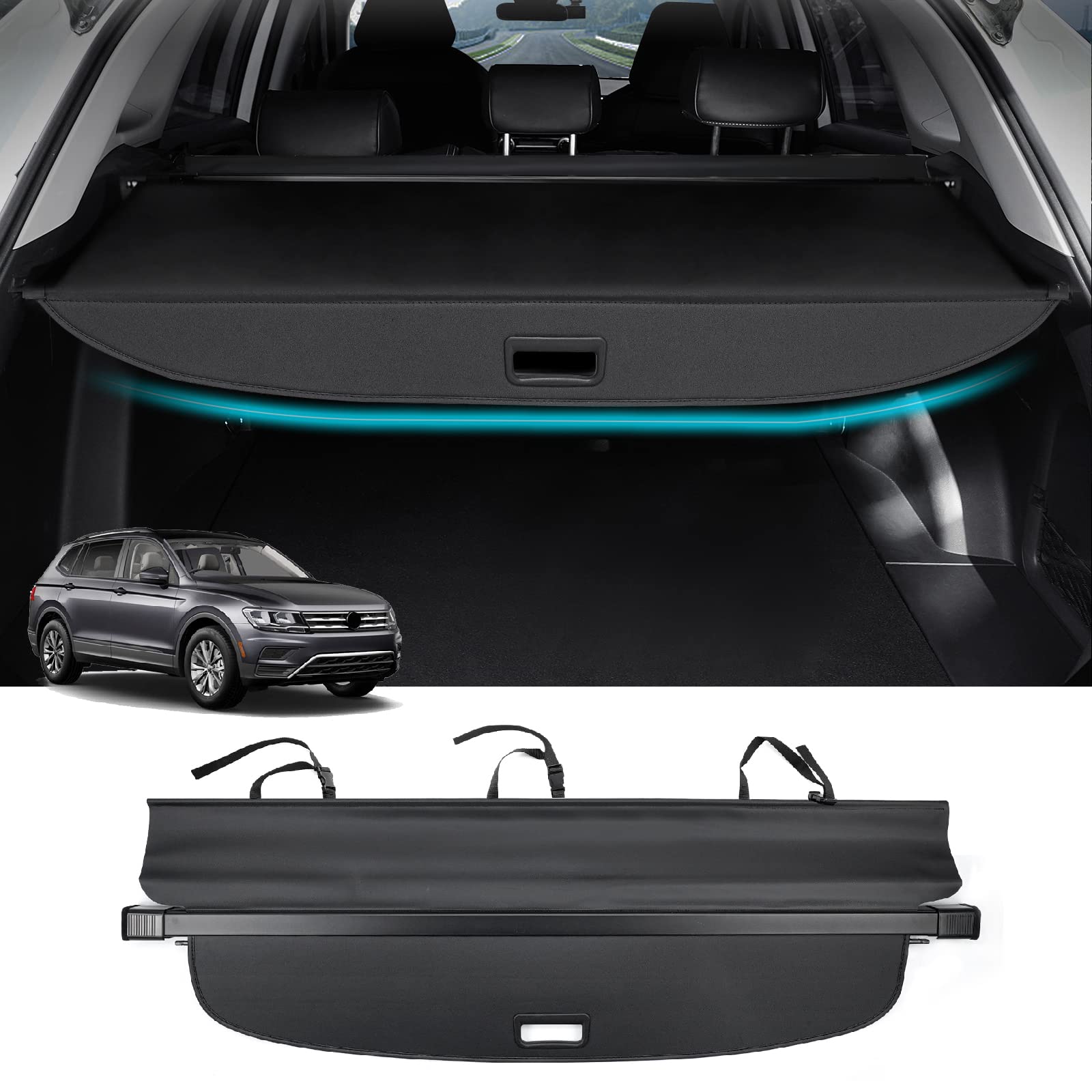 Photo 1 of (UNTESTED) Powerty Cargo Cover Volkswagen Tiguan Accessories Trunk Cover Retractable Trunk Shielding Shade Cargo Luggage Cover No Gap(NOT for 2025 Volkswagen Tiguan)