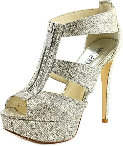 Amazon.com | Michael Michael Kors Berkley T Strap Platform Women US 7.5 Silver | Pumps