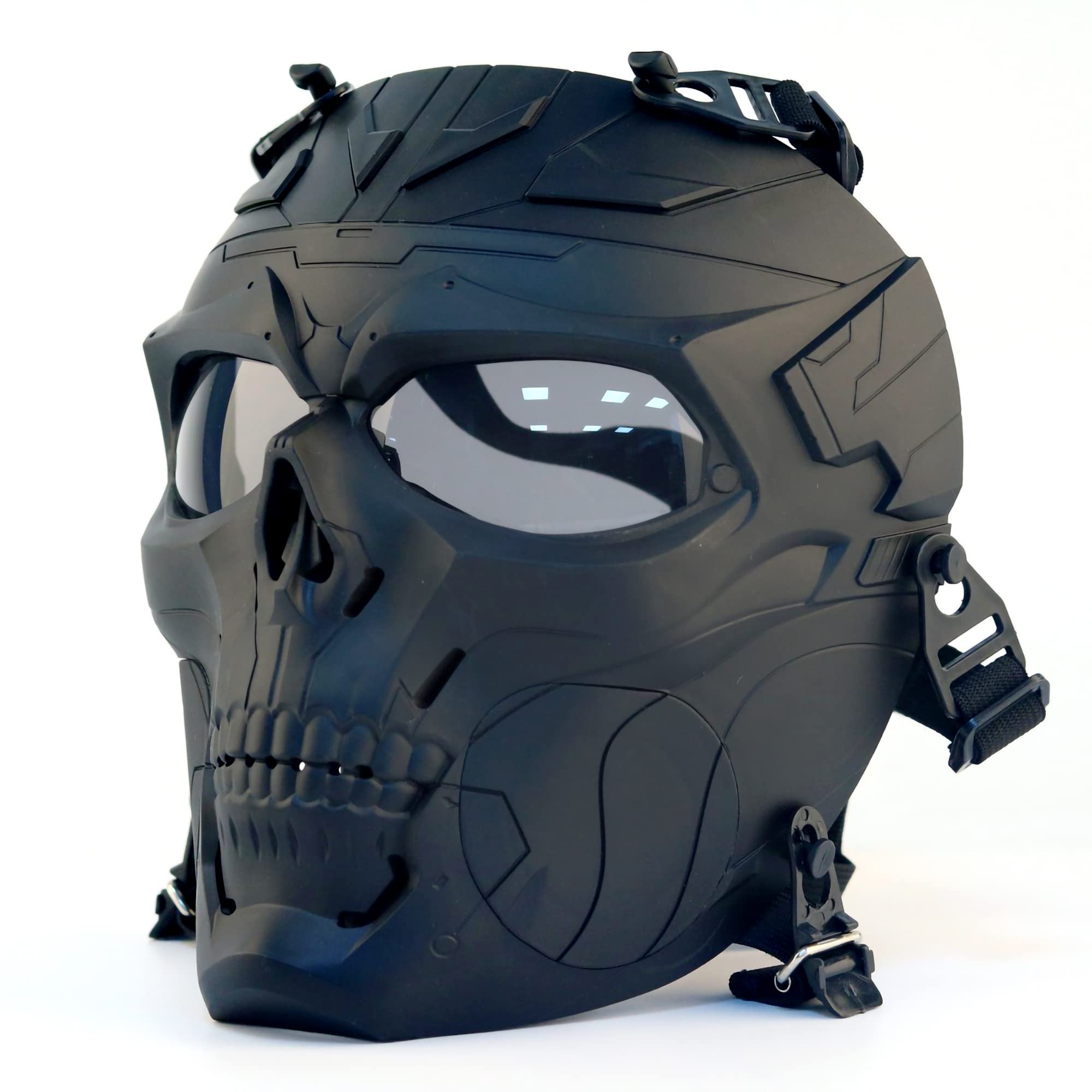 Tactical Airsoft Full Face Skull Mask, Adjustable Paintball Full Face Protective Masks with Pc Lens Goggles for Bbs Cs Game Halloween Cosplay