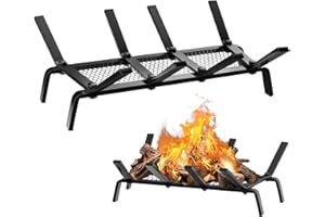 cyrico Fireplace Grate with Ember Retainer, 17 Inch Fireplace Log Grate Solid Cast Iron 1/2” Bar Fire Place Holder for Fire Pit Indoor Chimney Hearth Wood Stove Outdoor Burning Rack Camping