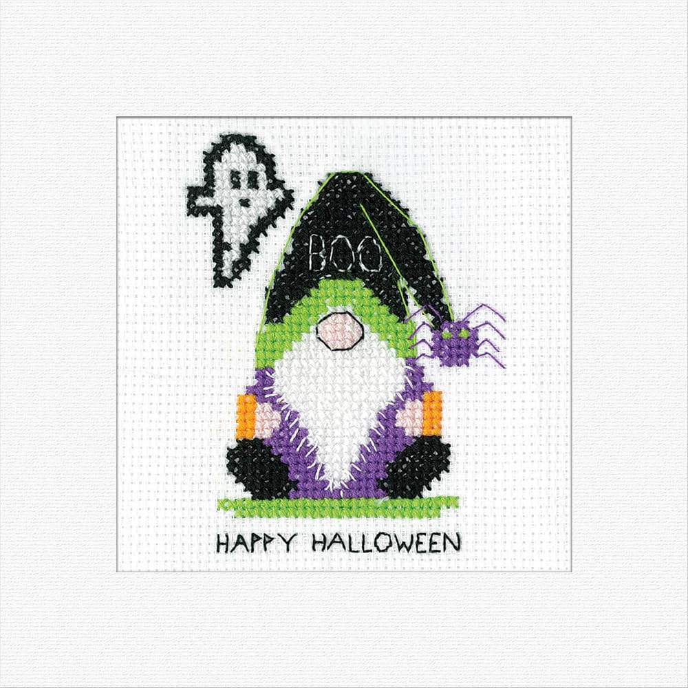 Heritage Crafts Cross Stitch Kit - Halloween Card, Gonk - Boo