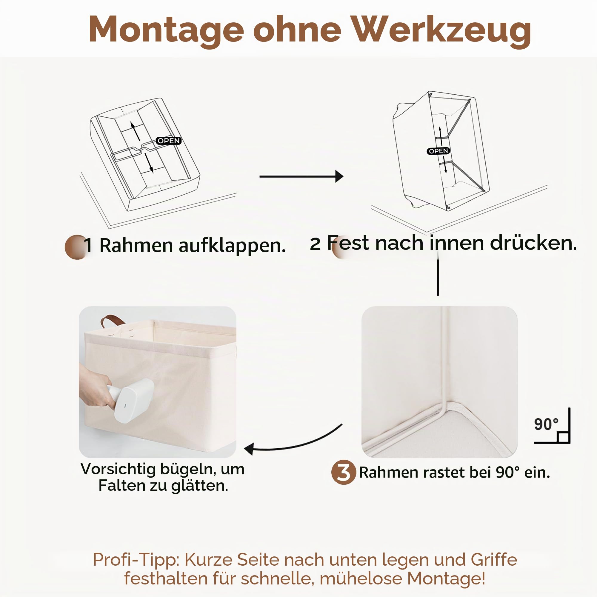 StorageWorks Aufbewahrungskörbe für Regale, faltbare Aufbewahrungsbox mit Metallrahmen, Stoff Ordnungsbox mit Griffen, Kleiderschrank Aufbewahrungskorb groß für Kleidung, Pullover, beige, 2 Stück 5