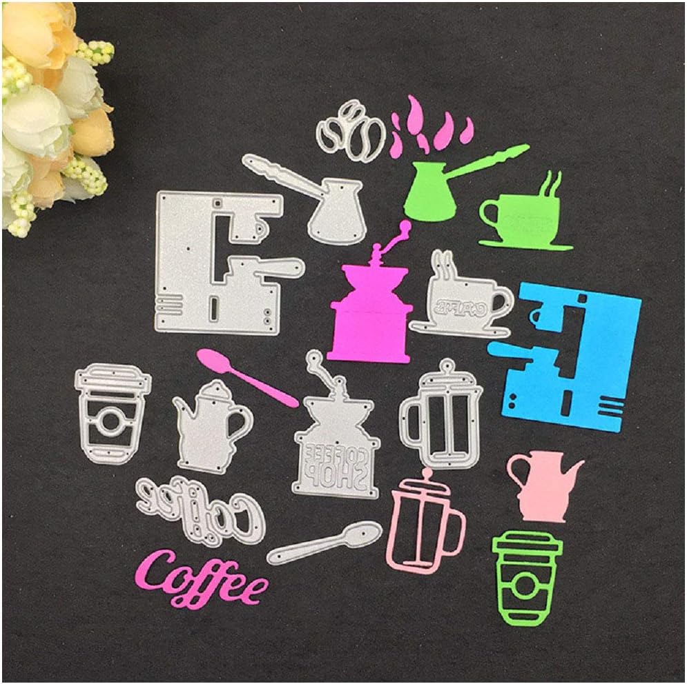 Kaiboo Cutting Dies, 10pcs Cup Coffee Metal Cutting Dies Stamp Stencil for DIY Scrapbooking Photo Album Embossing Decorative Craft