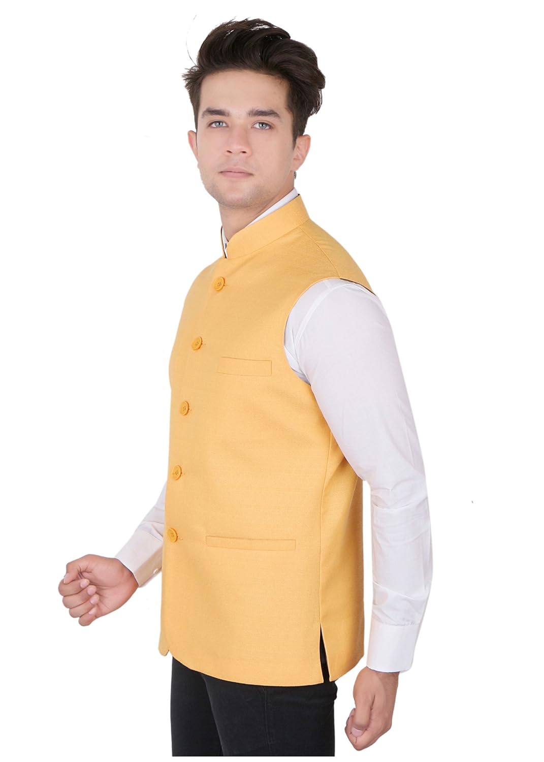 la rainbow casual silk blend yellow nehru jacket for men/boys