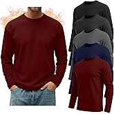 JoyMotion 5 Pack Mens Big and Tall Fleece Thermal Shirts, Long Sleeve Crewneck Top Side Split Loose Multipack Basic Layer Tee
