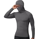 RIKUAOU Men's Compression Shirt Hoodie with Mask, Long Sleeve Athletic Base Layer Top, Cool Dry Workout Sports Undershirt