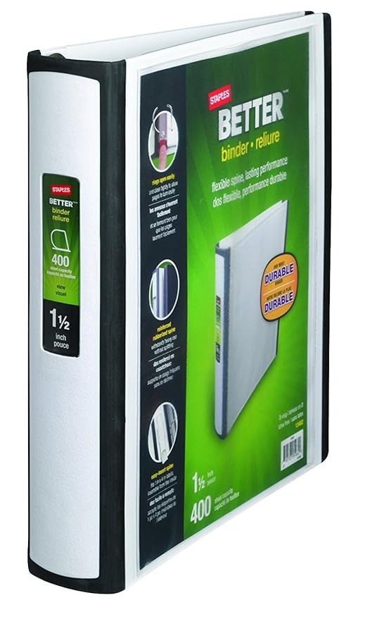 11/2 Inch Staples Better View Binders with DRings (White) by Staples