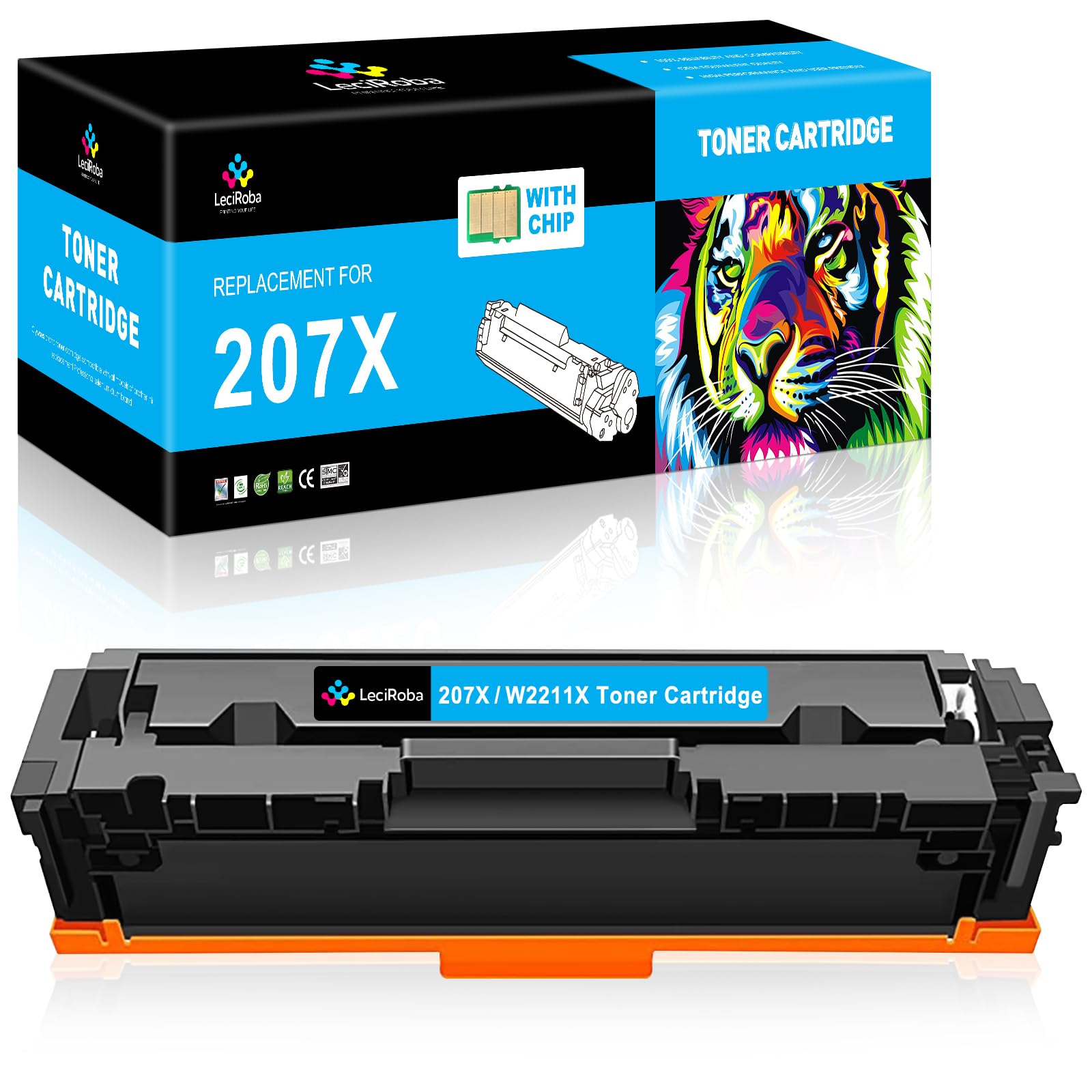 LeciRoba 207X for hp 207x Cyan toner and 207a toner cartridge multipack ,for W2210X W2210A ,Use with HP Color Laserjet Pro M255dw M255nw MFP M283fdw M283fdn M282nw (with chip,1- Cyan)
