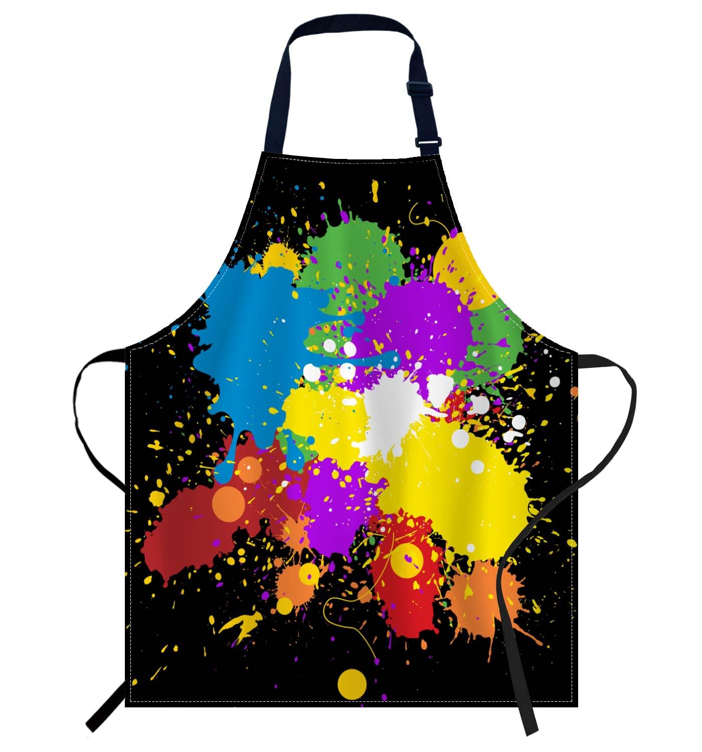 Smooffly Colourful Bright ink Splat Grunge Apron,Adjustable Neck Bib Apron for Men Women,Suitable for Kitchen Cooking Waitress Chef Apron — image 1