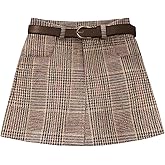 MakeMeChic Women's Houndstooth Print A Line Mini Skirt Belted Y2K Short Skirts with Pocket