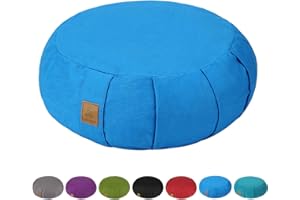 FelizMax Round Zafu Meditation Cushion, D=15" H=5.5" Zabuton Meditation Pillow, Yoga Bolster/Pillow, Floor seat, Zippered Organic Cotton Cover, Natural Buckwheat, Kneeling Pillow