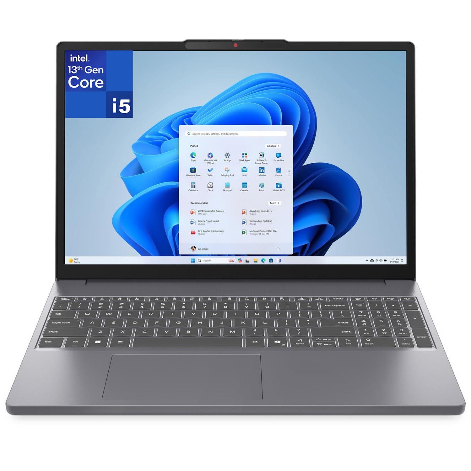 Lenovo 15" Laptop Computer, FHD+ IdeaPad Slim 3, Intel Octa-Core i5-13420H, 16GB DDR5 RAM, 512GB PCIe SSD, WiFi 6, Bluetooth 5.2, HDMI, Type-C, Copilot Key, Luna Grey, Windows 11 Home