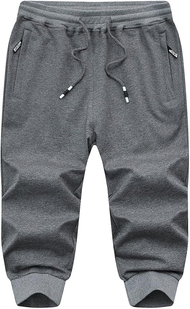 FASKUNOIE Men's Cotton Casual Shorts 3/4 Jogger Capri Pants Breathable Below Knee Short Pants with Three Pockets: Clothing