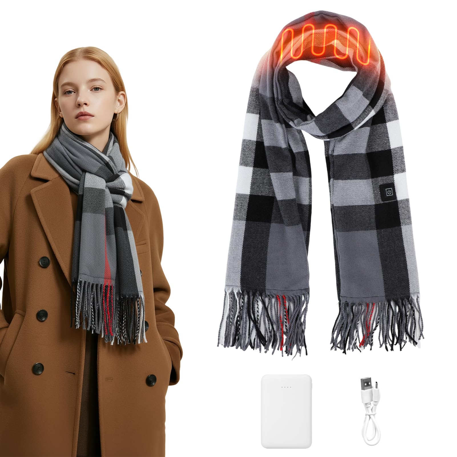 Innonew Heated Scarf for Women, Rechargeable Electric Heating Scarf with 5000mAh Power Bank, Heated Neck Scarfs for Women and Men with 3 Heating Levels, Neck Warmer for Neck Pain Relief and Stiffness