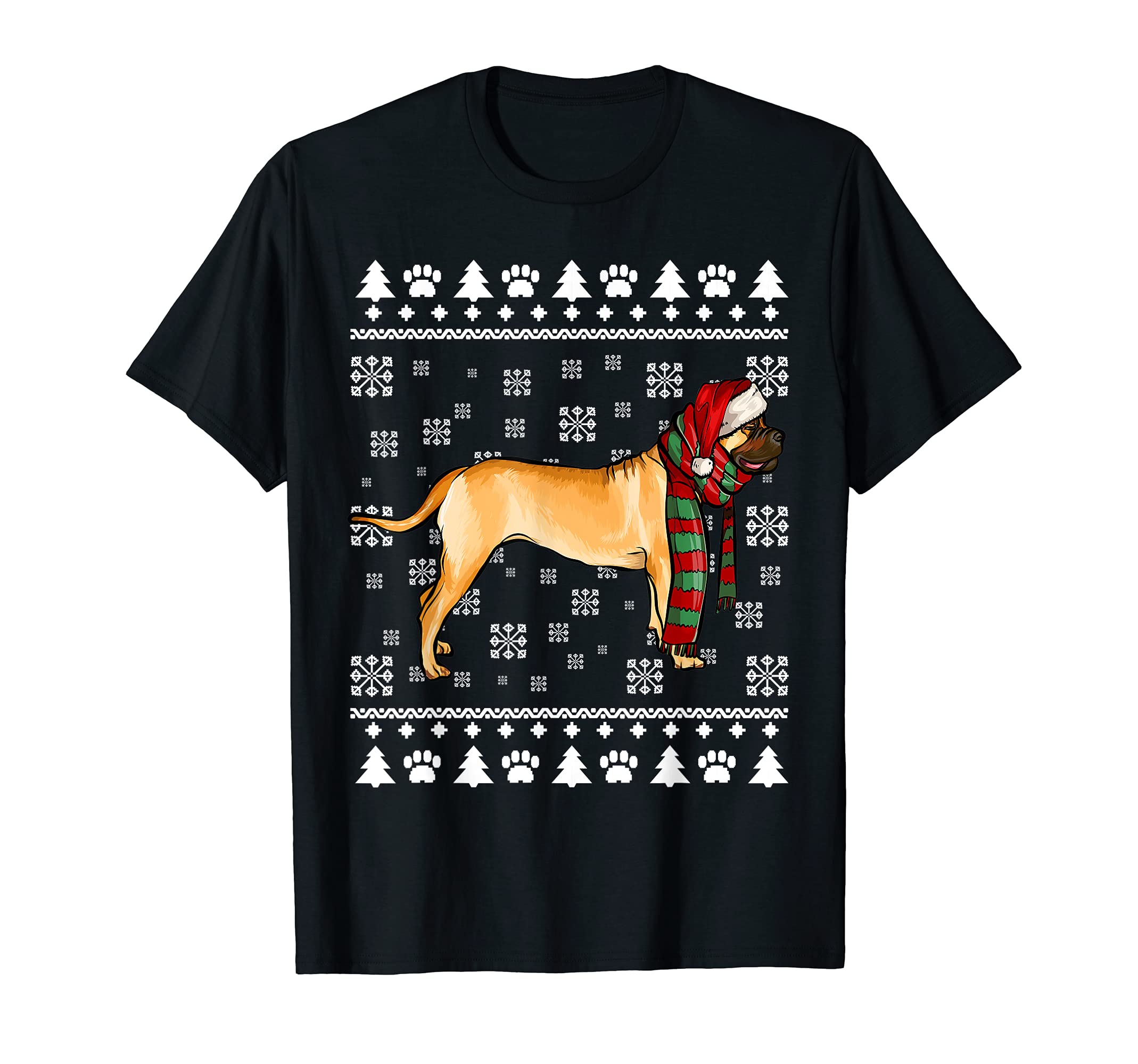Bullmastiff Dog Santa Hat Xmas Ugly Christmas T-Shirt