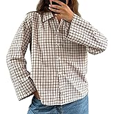Women Vintage Button Down Shirts Retro Y2K Long Sleeve V Neck Collared Blouse Casual Fall Oversized Tunics Tops