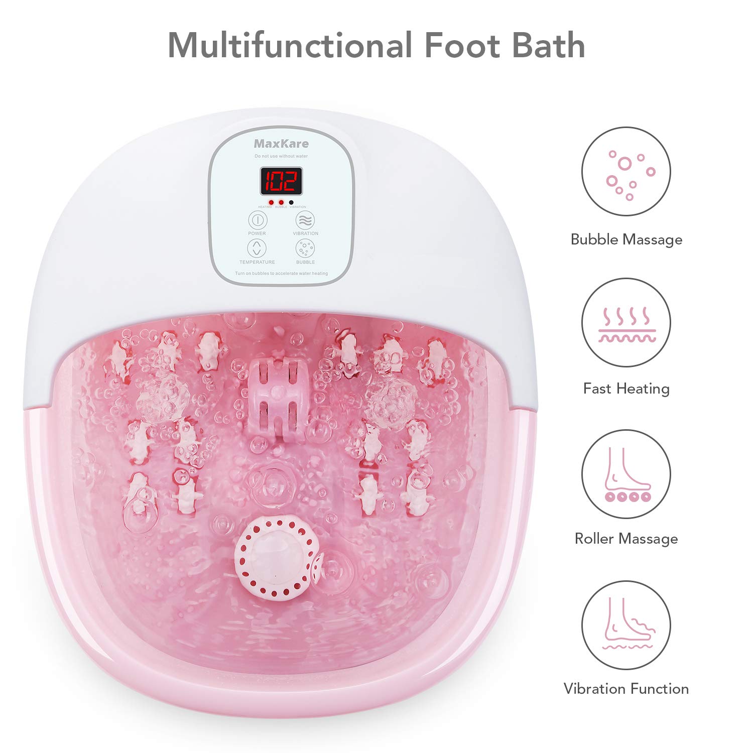 Foot Spa Bath Massager with Heat Bubbles Vibration and 14 Massage Rollers to Soothe Tired Feet Pressure, Pain with Adjustable Temperature Pedicure Soaking Tub for Home Office Use - Pink: Beauty