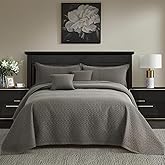 Blythease Oversized King Bedspread 128x120 Extra Wide, Modern & Contemporary Look, Lightweight Bedding Cover, Reversible, 5 Piece, 100% Microfiber, Brown