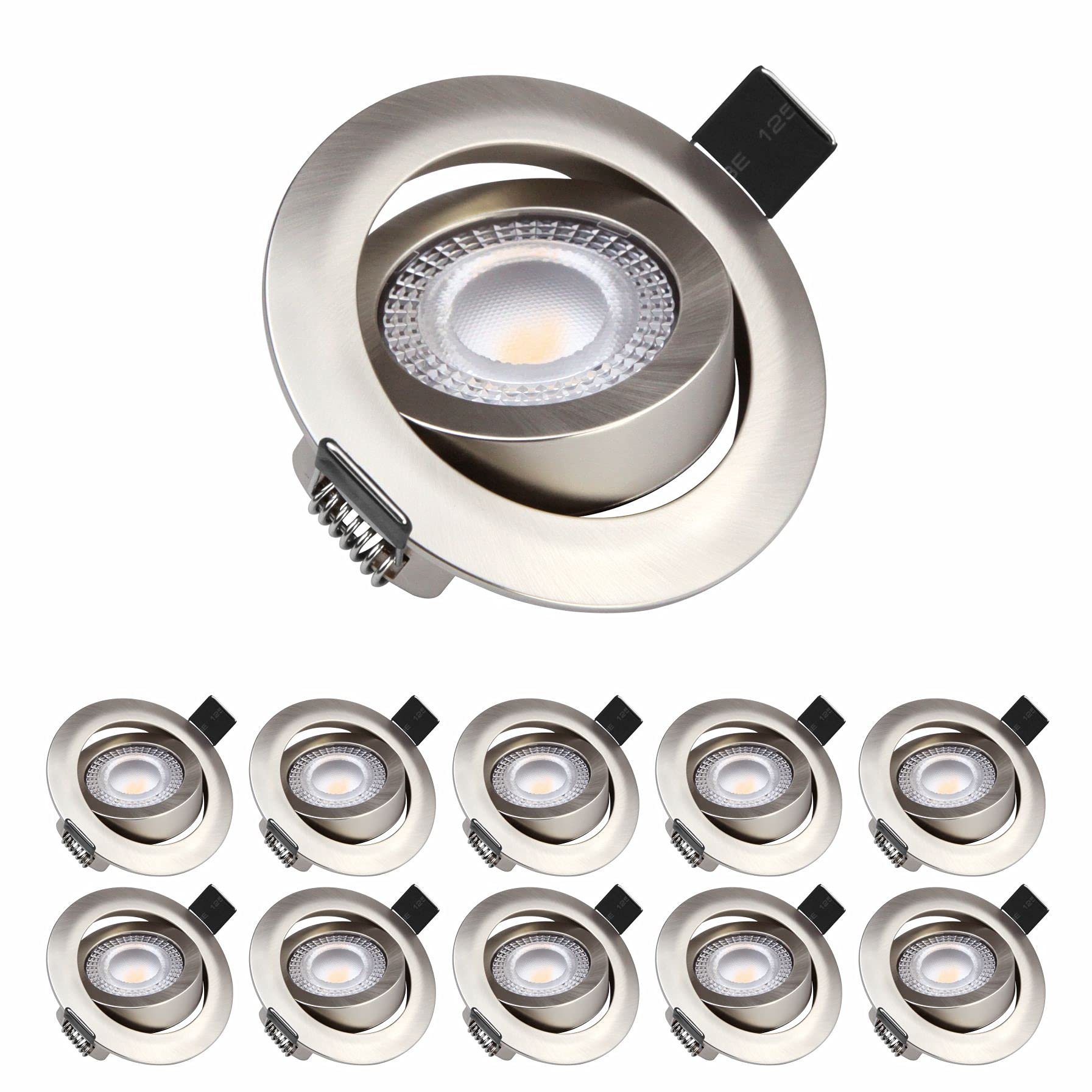 sanlumia 10X LED Tilt Ultra Slim Spotlight, Round Recessed Ceiling Downlight, 5W 450lm, 3000K Warm White, Satin Nickel Finish
