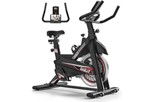 MGDYSS Exercise Bike-Stationary Bikes Indoor Cycling Bike, Workout Bike Belt Drive Indoor Exercise Bike with LCD Monitor & Comfortable Seat Cushion, Black Red (6105-B)