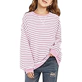 Haloumoning Girls Striped Crewneck Sweatshirt Kids Long Sleeve Oversized Fashion Pullover Tops Fall Clothes 5-14 Years