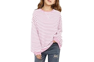 Haloumoning Girls Striped Crewneck Sweatshirt Kids Long Sleeve Oversized Fashion Pullover Tops Fall Clothes 5-14 Years