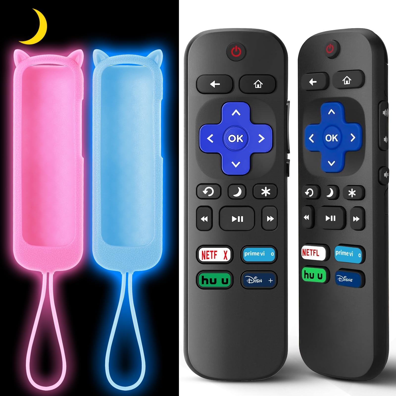 Photo 1 of (Pack of 2) Replacement Remote for Roku TV with Soft Protective Silicone Cover(Glow in The Dark), Universal Remote for TCL/Hisense/Sharp/Onn/Element/Philips Roku Smart TV