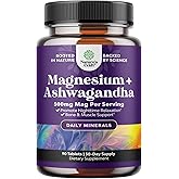 Pure Calm Relaxing Magnesium Glycinate Supplement with Ashwagandha - Magnesium for Stress Support & Rest Ease for Adults - High Absorption Tablets for Bone Support & Muscle Cramps - 90 Count