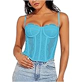 Verdusa Women's Rave Lace Corset Bustier Tops Y2K Sleeveless Cropped Camisole Top Party Outfits