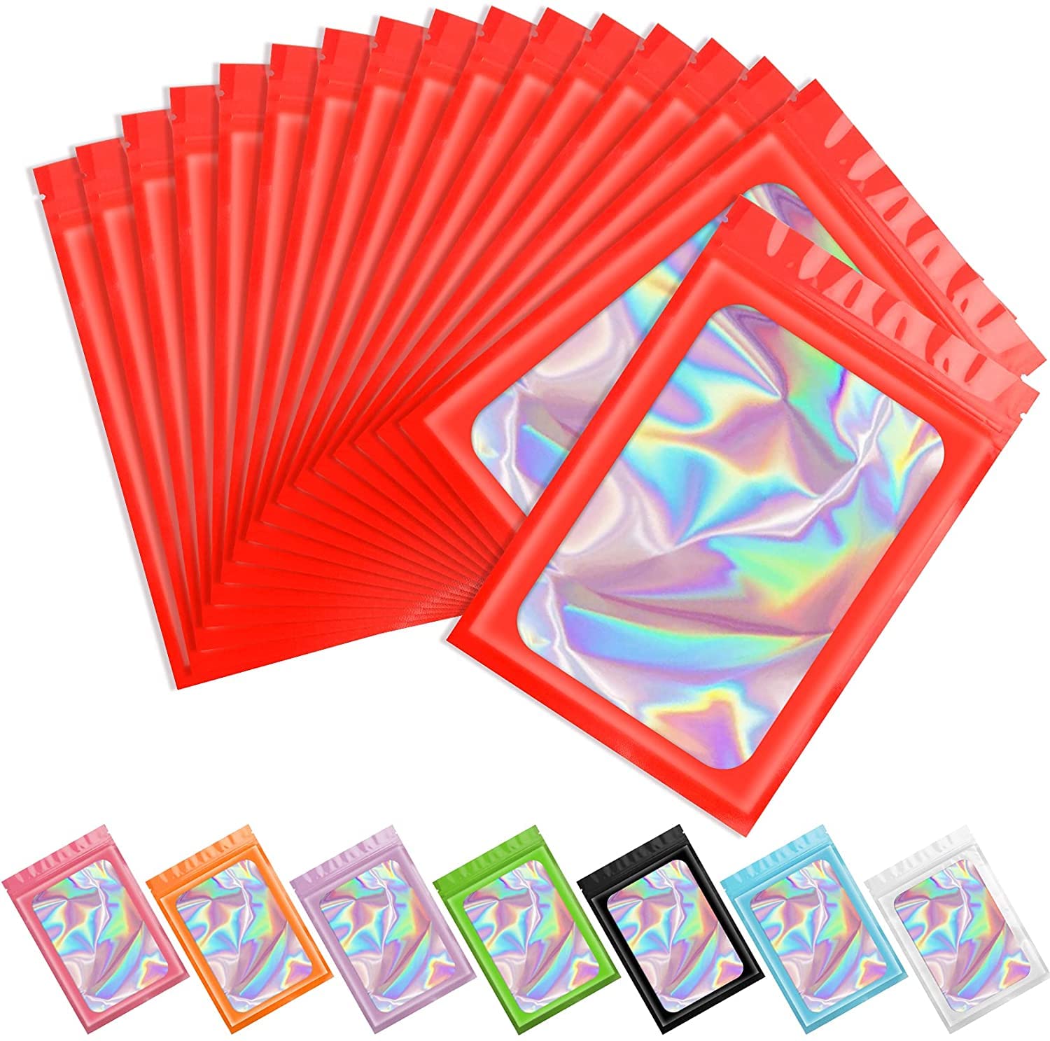 Artcut 100 PCS Mylar Bags, Holographic Bags, Baggies, Cute Small Plastic Bag(Red, 4 * 6inch)