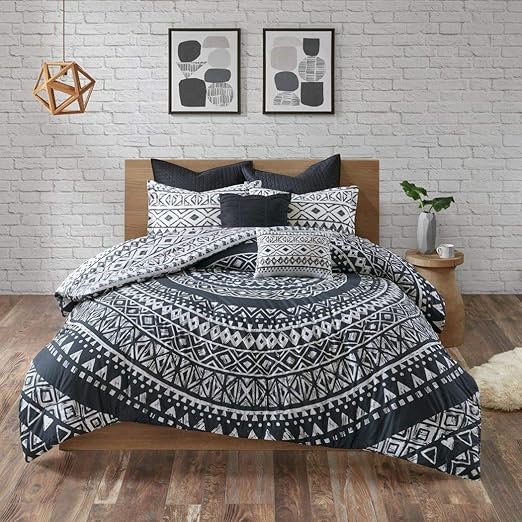 Amazon Com 7 Piece Black White Bohemian Comforter Full Queen Set