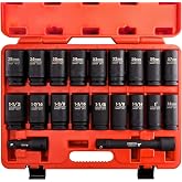 NEIKO 02347A 3/4-Inch Drive Socket Set, Master 20-Piece SAE and Metric Socket Set, SAE 1" to 1 1/2" and Metric 26 to 38 mm, Extension Bars Included