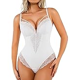 Popilush Lace Bodysuits for Women Corset Shapewear Tummy Control Body Suits V Neck Thong Underwired Outfits Side Zipper