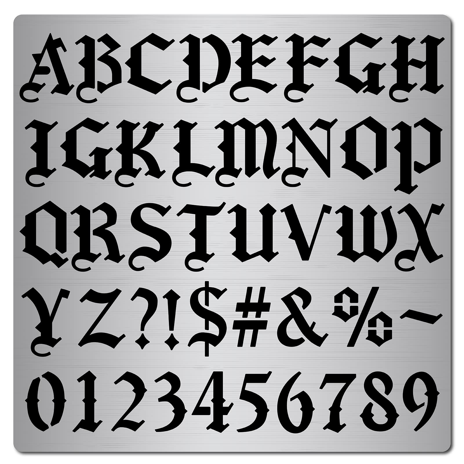 GORGECRAFT Metal Gothic Font Lettering Stencil Stainless Steel Old English Font Ancient Alphabet Number Template Runes Punctuation Stencils for Painting Wood Burning Pyrography, 16x16cm