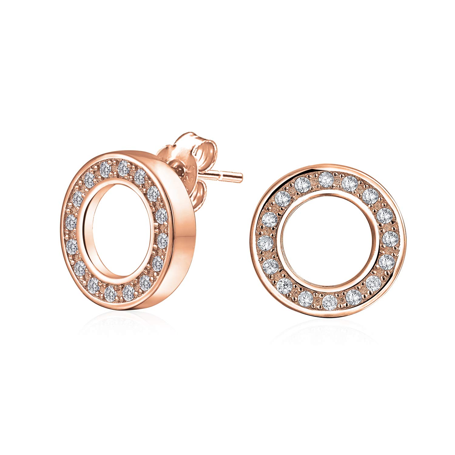 Rose Gold Plated CZ Circle Stud Earrings for Women - Classic Geometric Design .925 Sterling Silver for Women Bridal Jewelry