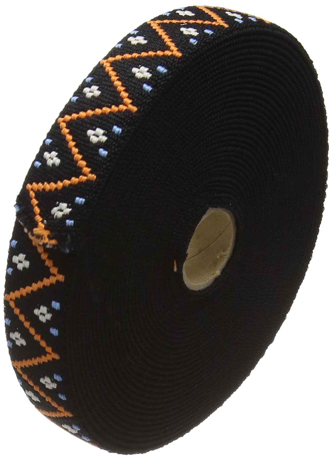 Prym Black with Orange Zig-Zag Design Patterned Elastic 25mm/1in (7mtr), Polyester blend, Multi-Colour, 15 x 15 x 3 cm