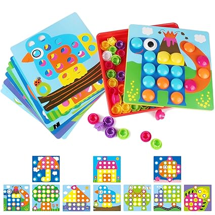 AMOSTING 3D-Puzzles für Kinder kreative Geschenke Peg Puzzle Tasten Kunst Pilz Nagel Mosaik DIY Puzzle Kunststoff Bausteine P